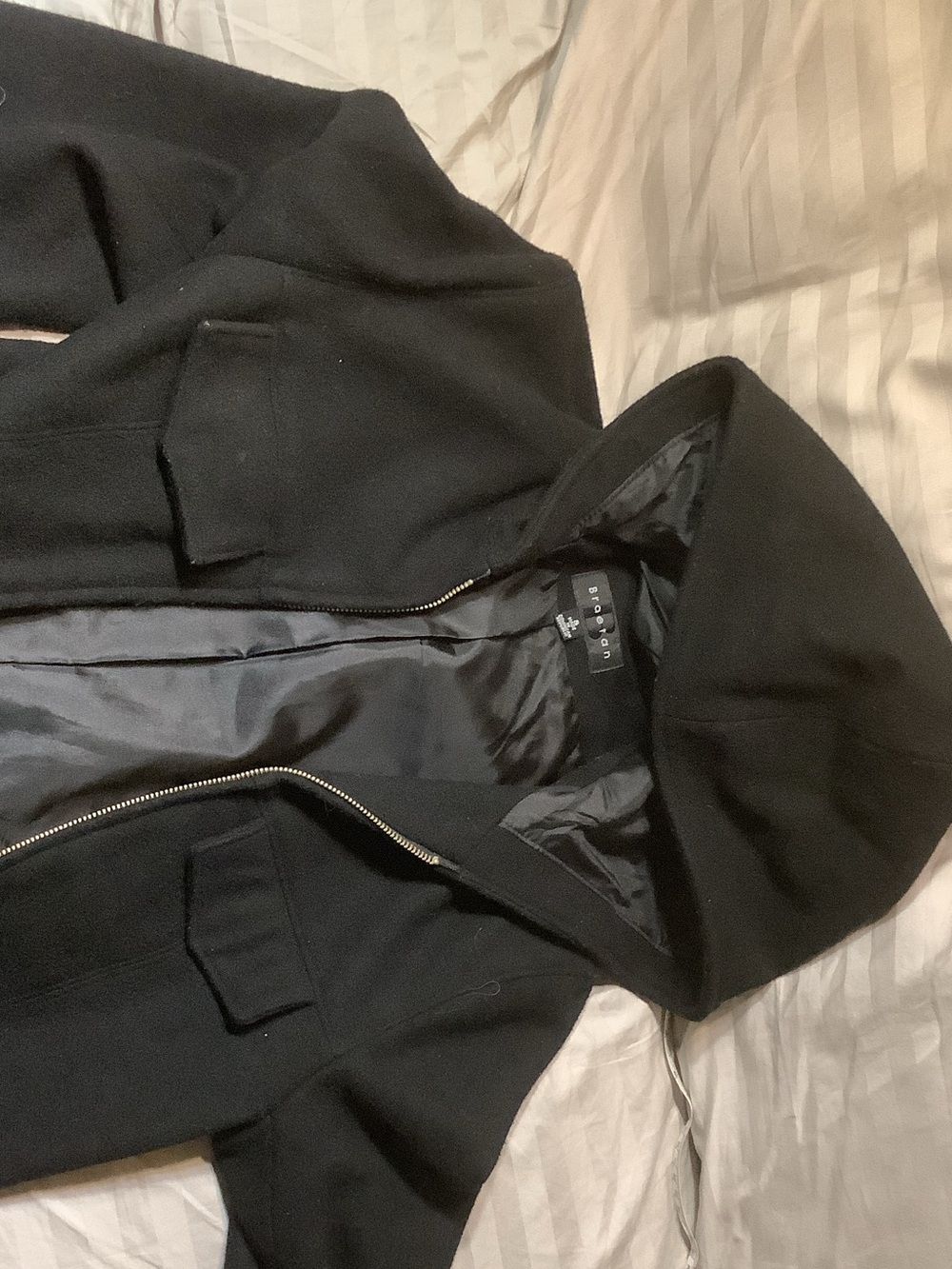 Braetan Black Hooded Pea Coat for Men